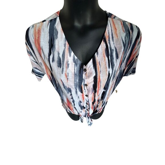 NEW Parallel Skies Striped Button Front Knotted Top - Picture 8 of 12